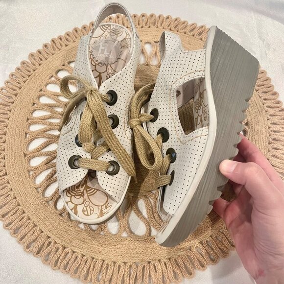 Fly London Sandals Ylva Perforated Peep Toe Platform Wedge Sandals Ice Blue 40 - Picture 1 of 10